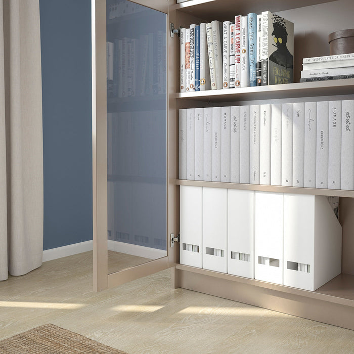 BILLY Bookcase with glass-doors, grey/metallic effect, 80x30x202 cm