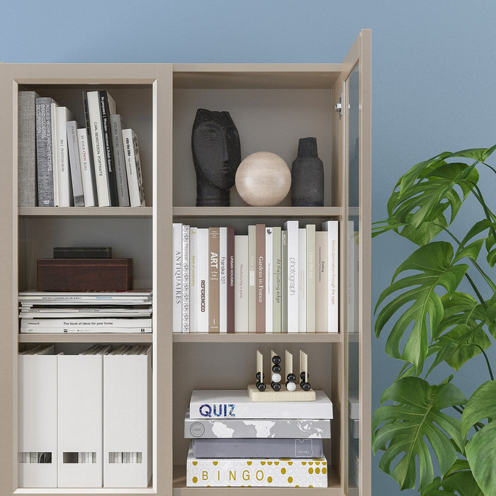 BILLY Bookcase with glass-doors, grey/metallic effect, 80x30x202 cm