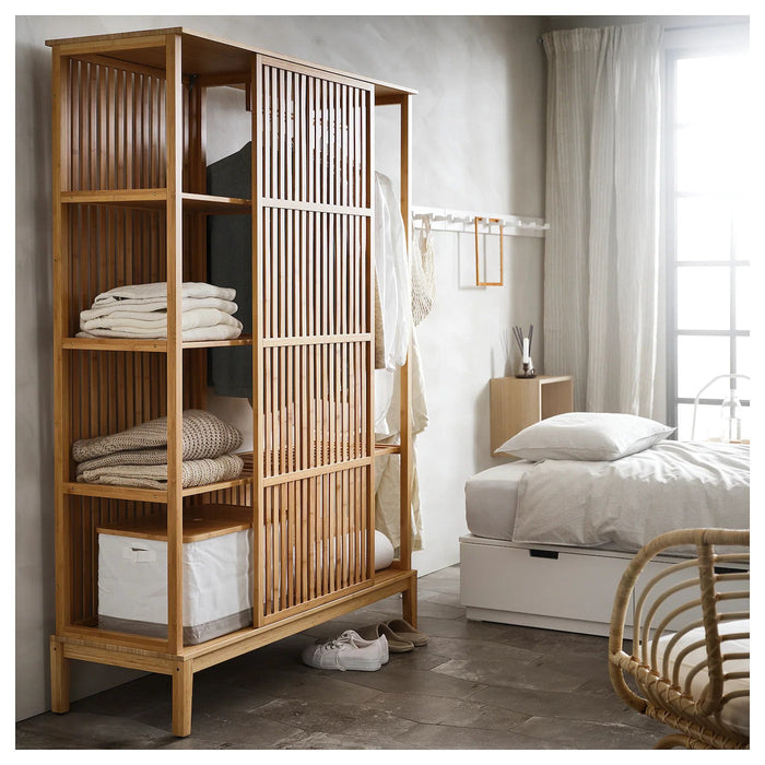 NORDKISA open wardrobe with sliding door, bamboo,