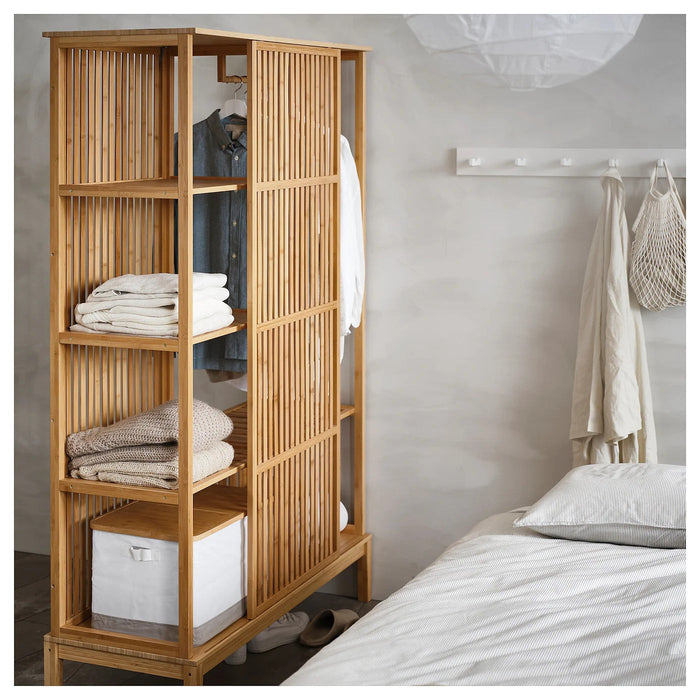 NORDKISA open wardrobe with sliding door, bamboo,