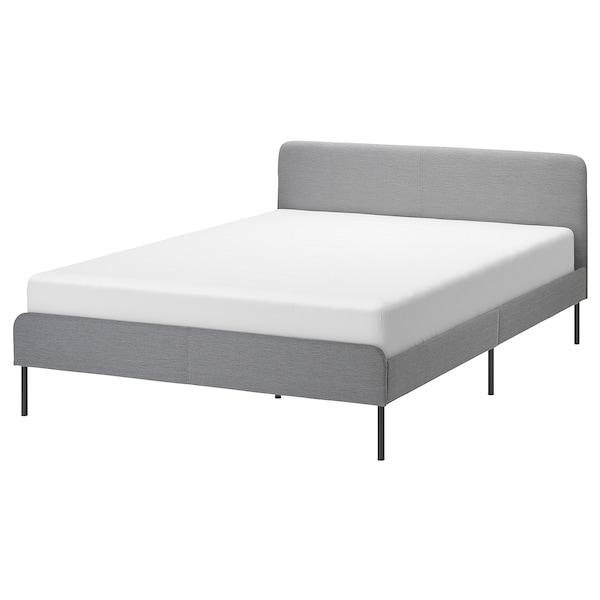 SLATTUM Upholstered bed frame, Knisa light grey 150x200 cm