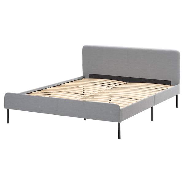 SLATTUM Upholstered bed frame, Knisa light grey 150x200 cm