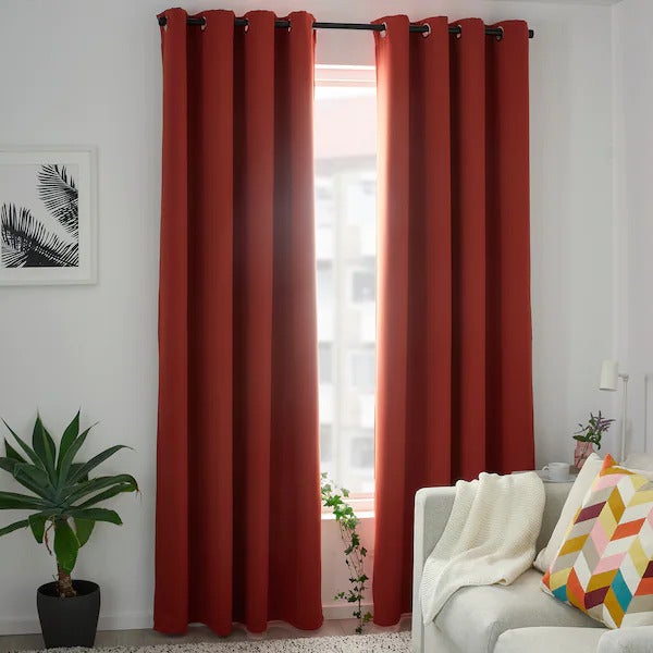 HILLEBORG room darkening curtains, 1 pair, brown-red, 145x250 cm