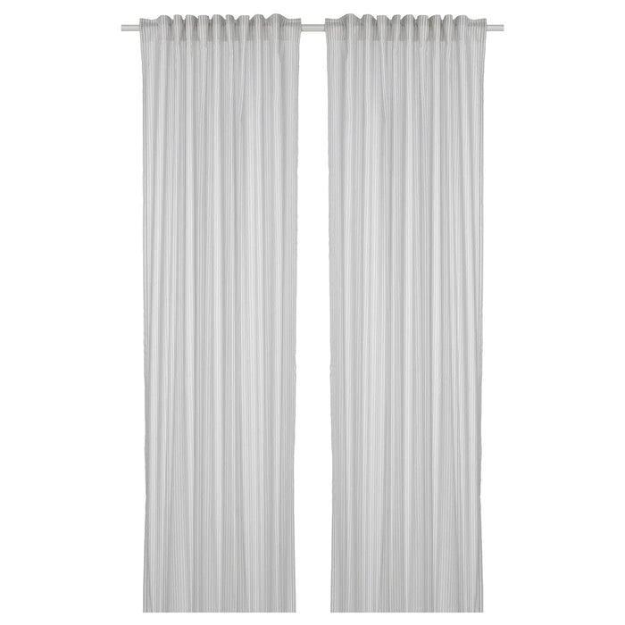 BYMOTT Curtains, 1 pair, white/light grey striped 120x250 cm