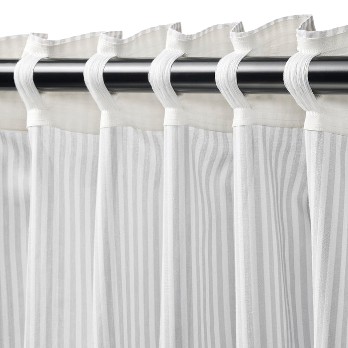 BYMOTT Curtains, 1 pair, white/light grey striped 120x250 cm