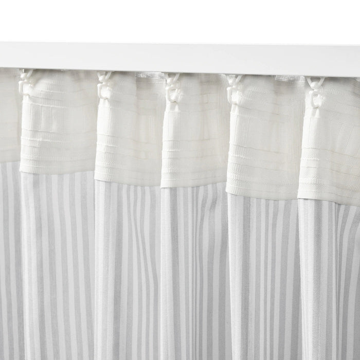 BYMOTT Curtains, 1 pair, white/light grey striped 120x250 cm