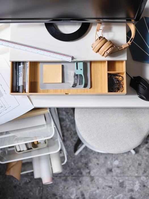 ELLOVEN monitor stand with drawer, white