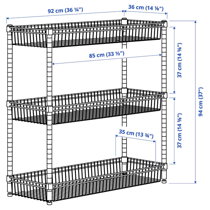 OMAR Shelving unit with 3 baskets, galvanised, 92x36x94 cm, 80483080