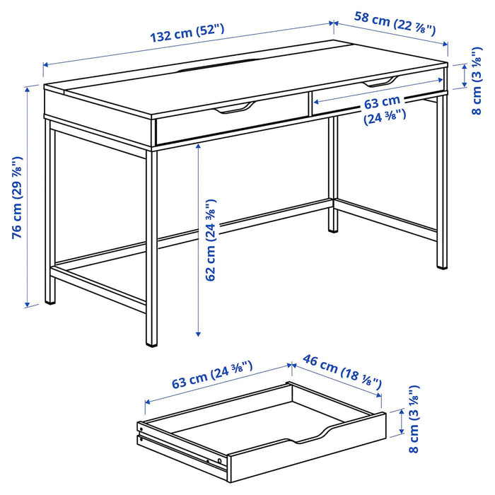 ALEX Desk, black-brown 132x58 cm