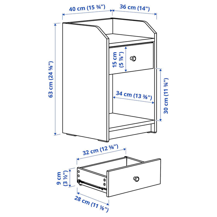 HAUGA Bedside table, white 40x36 cm