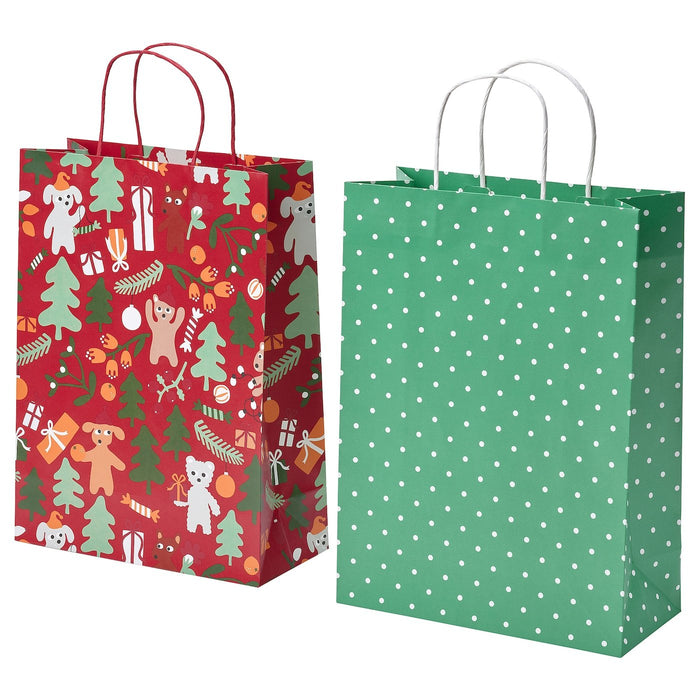 VINTER 2021 Gift bag, animal pattern/dot pattern red 26x35 cm, 80499811