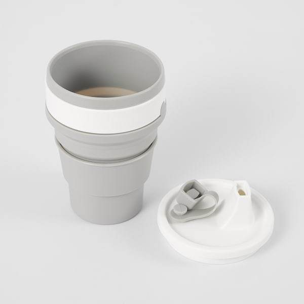 FRUKOSTMAL Mug, collapsible, grey/white 350 ml