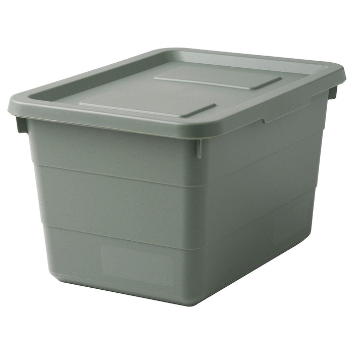 SOCKERBIT storage box with lid, grey-green, 19x26