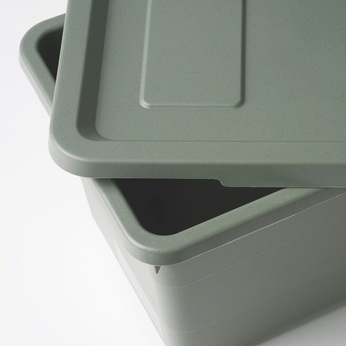 SOCKERBIT storage box with lid, grey-green, 19x26