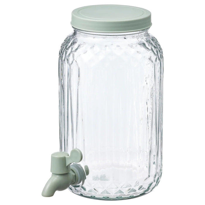 SOMMARFLADER Jar with tap, clear glass/light green, 3 l