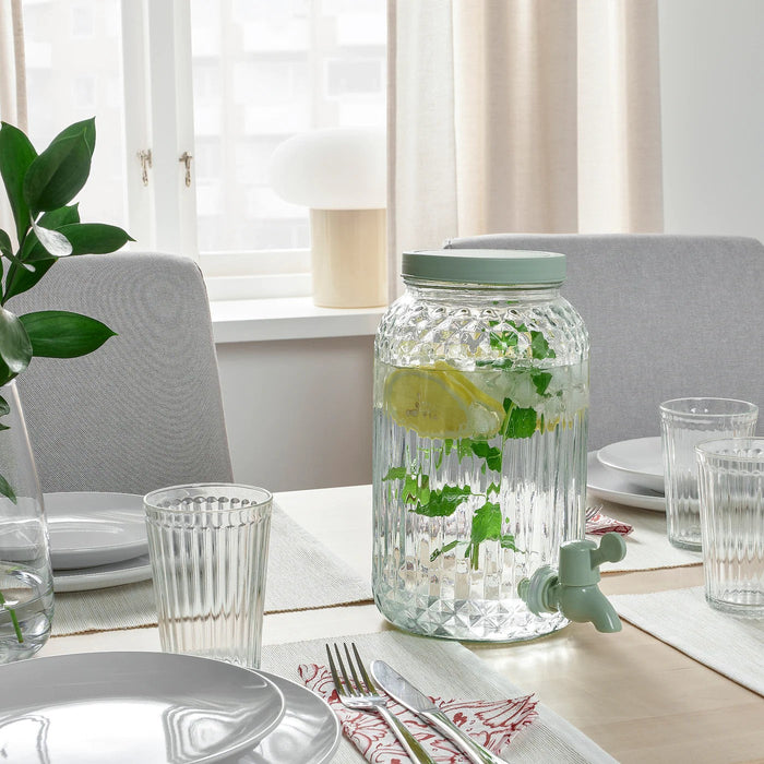 SOMMARFLADER Jar with tap, clear glass/light green, 3 l