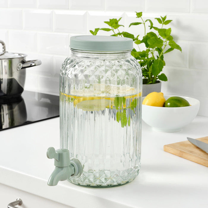 SOMMARFLADER Jar with tap, clear glass/light green, 3 l