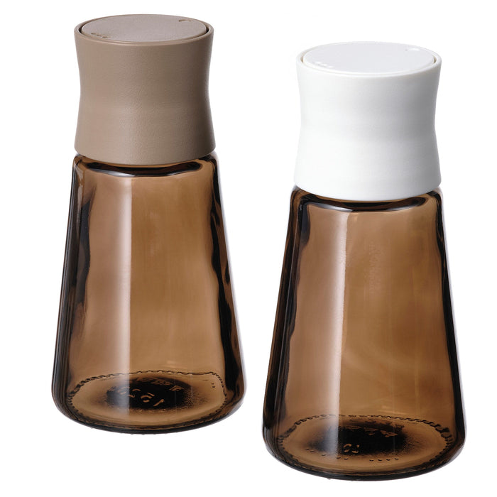 HALVTOM Salt and pepper shakers, glass/brown, 12 cm