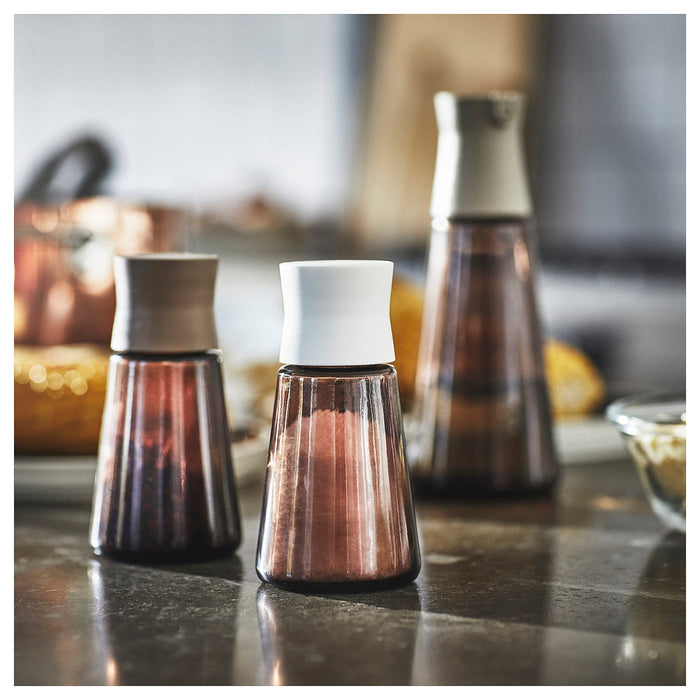 HALVTOM Salt and pepper shakers, glass/brown, 12 cm