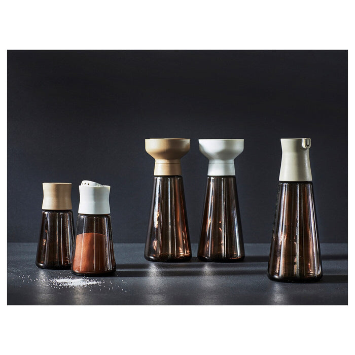 HALVTOM Salt and pepper shakers, glass/brown, 12 cm