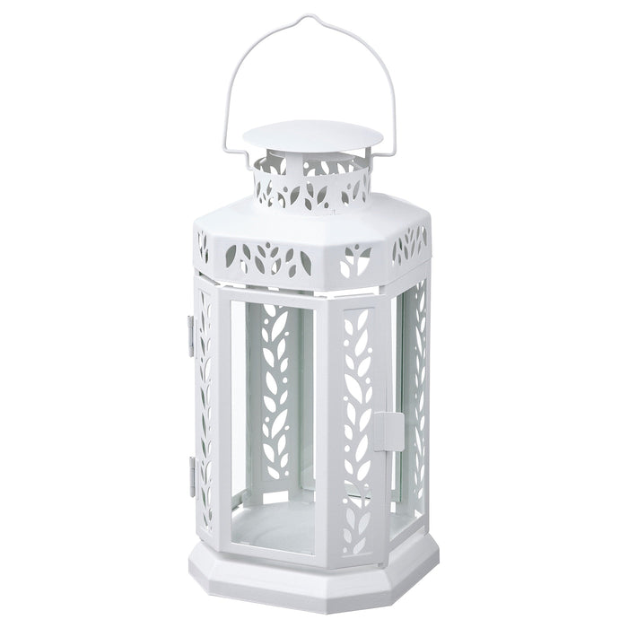 ENRUM Lantern f block candle, in/outdoor, white, 28 cm