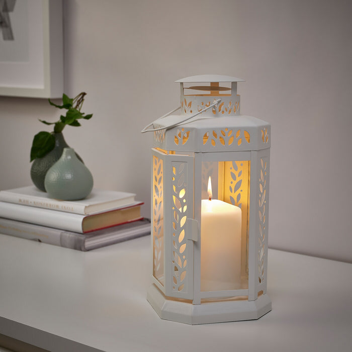 ENRUM Lantern f block candle, in/outdoor, white, 28 cm