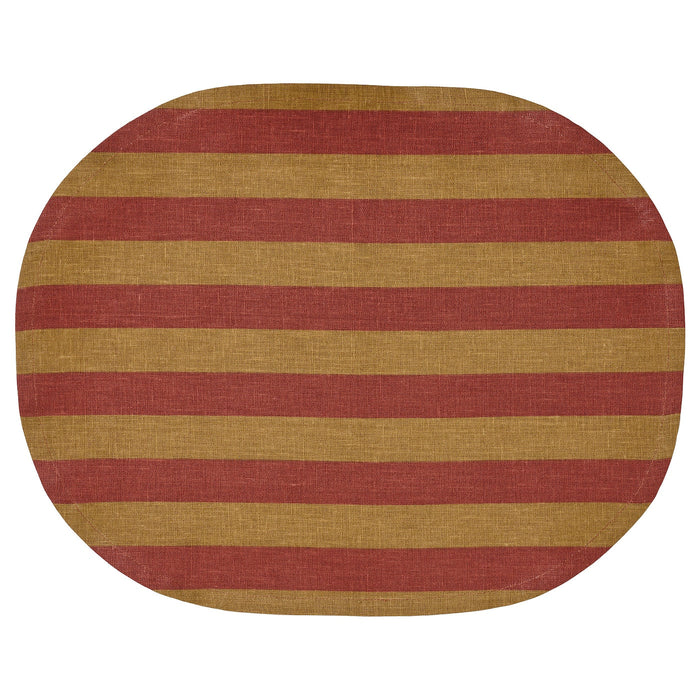 KROSAMOS Place mat, striped/yellow red-brown, 45x35 cm