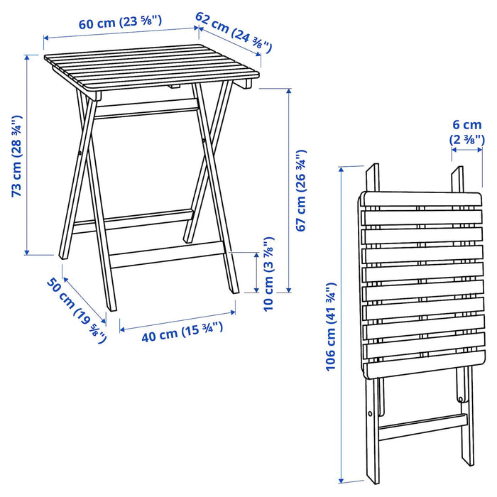 ASKHOLMEN Table, outdoor, foldable light brown stained 60x62 cm