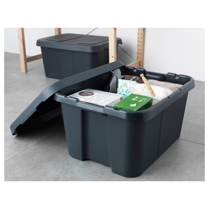 KLAMTARE Box with lid, in/outdoor, dark grey, 58x45x30 cm