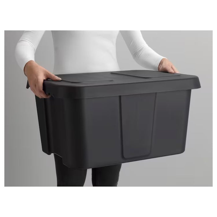 KLAMTARE Box with lid, in/outdoor, dark grey, 58x45x30 cm