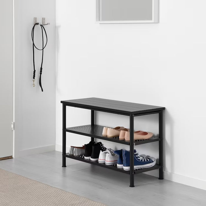 PINNIG Bench with shoe storage, black, 79x35x52 cm