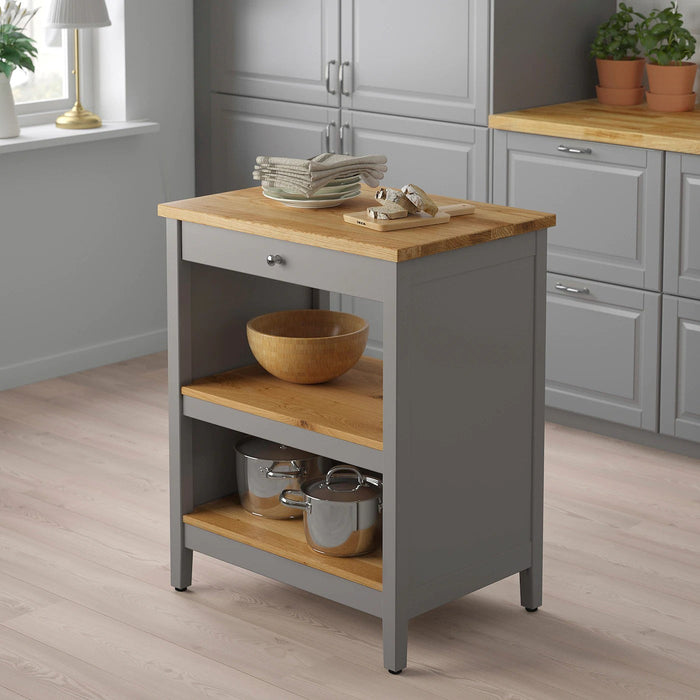 TORNVIKEN Kitchen island, grey/oak, 72x52 cm