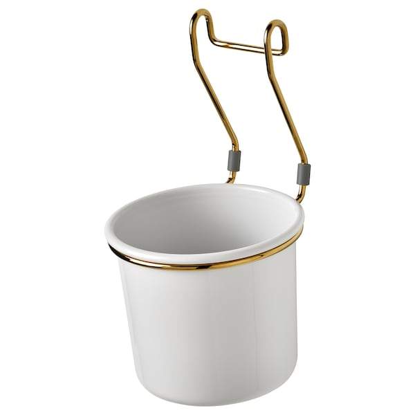 HULTARP Container, white/brass-colour polished 14x16 cm