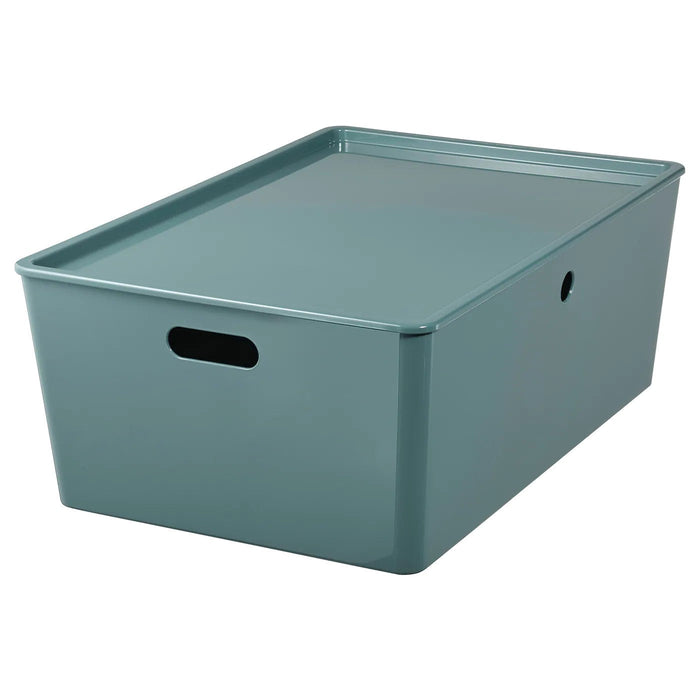 KUGGIS Storage box with lid, turquoise 37x54x21 cm