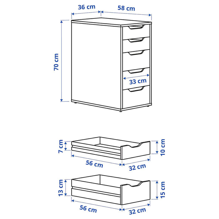 ALEX Drawer unit, grey-turquoise 36x70 cm