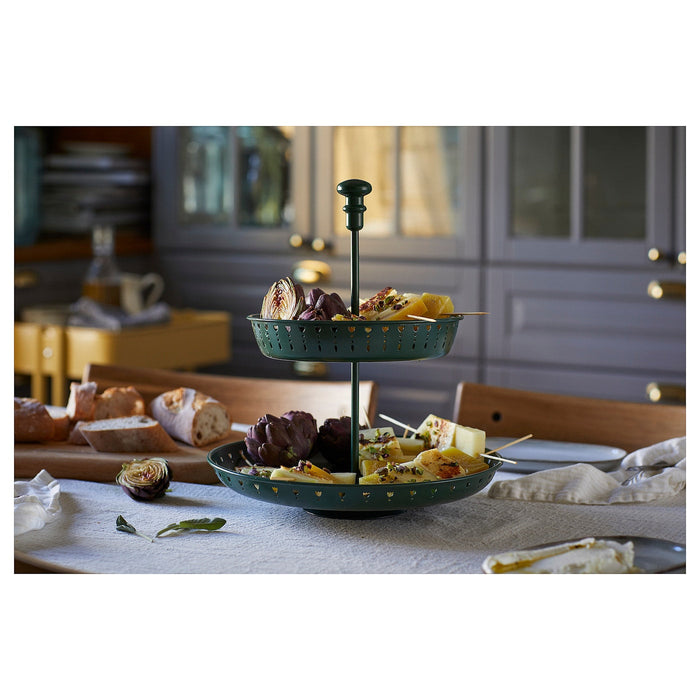 GARNERA Serving stand, two tiers, dark green