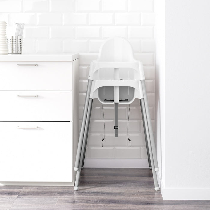 ANTILOP Highchair with tray, white/silver-colour