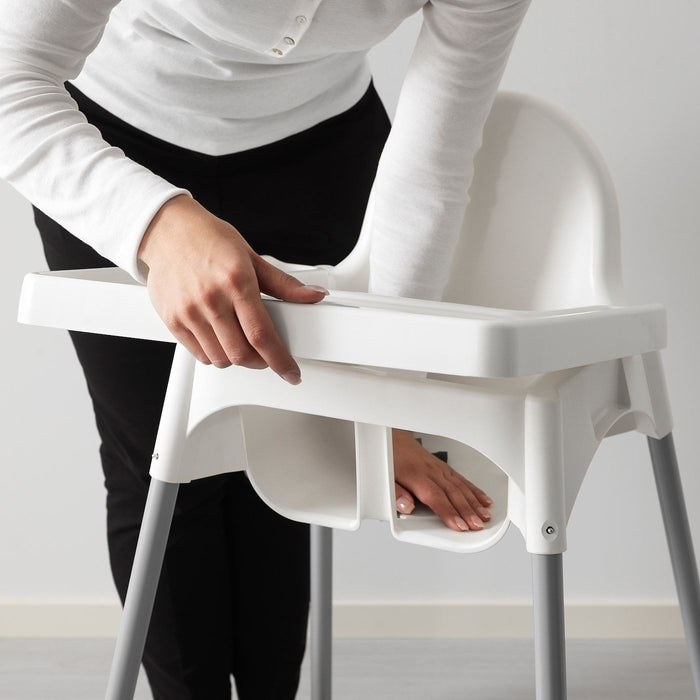 ANTILOP Highchair with tray, white/silver-colour