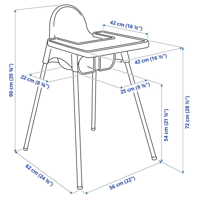 ANTILOP Highchair with tray, white/silver-colour