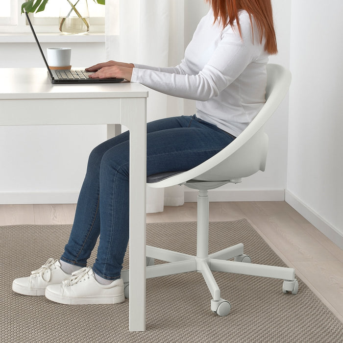 LOBERGET / BLYSKAR Swivel chair with pad, white/dark grey