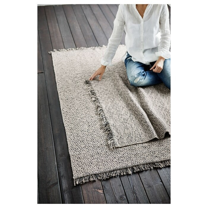 RORKAR rug, flatwoven, black/natural, 80x150 cm